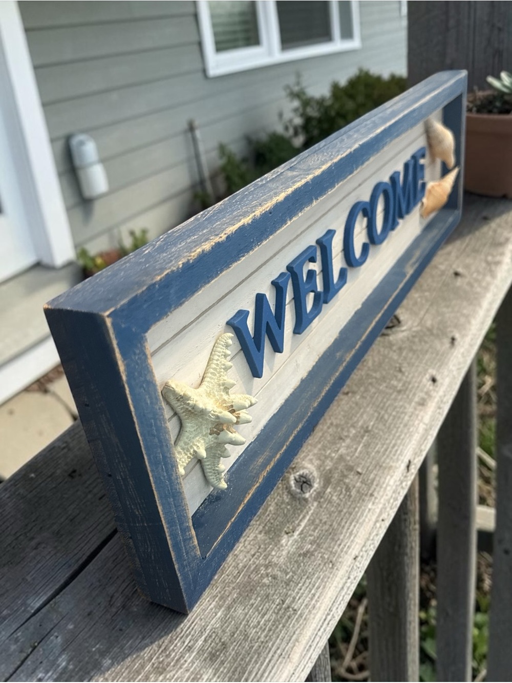 Nautical "WELCOME" Hanging Sign in Blue and Cream - Picture 2 of 9